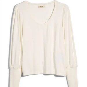 Madewell Puff Sleeve Scoopneck Top Size L Ivory Long Sleeve  #i19